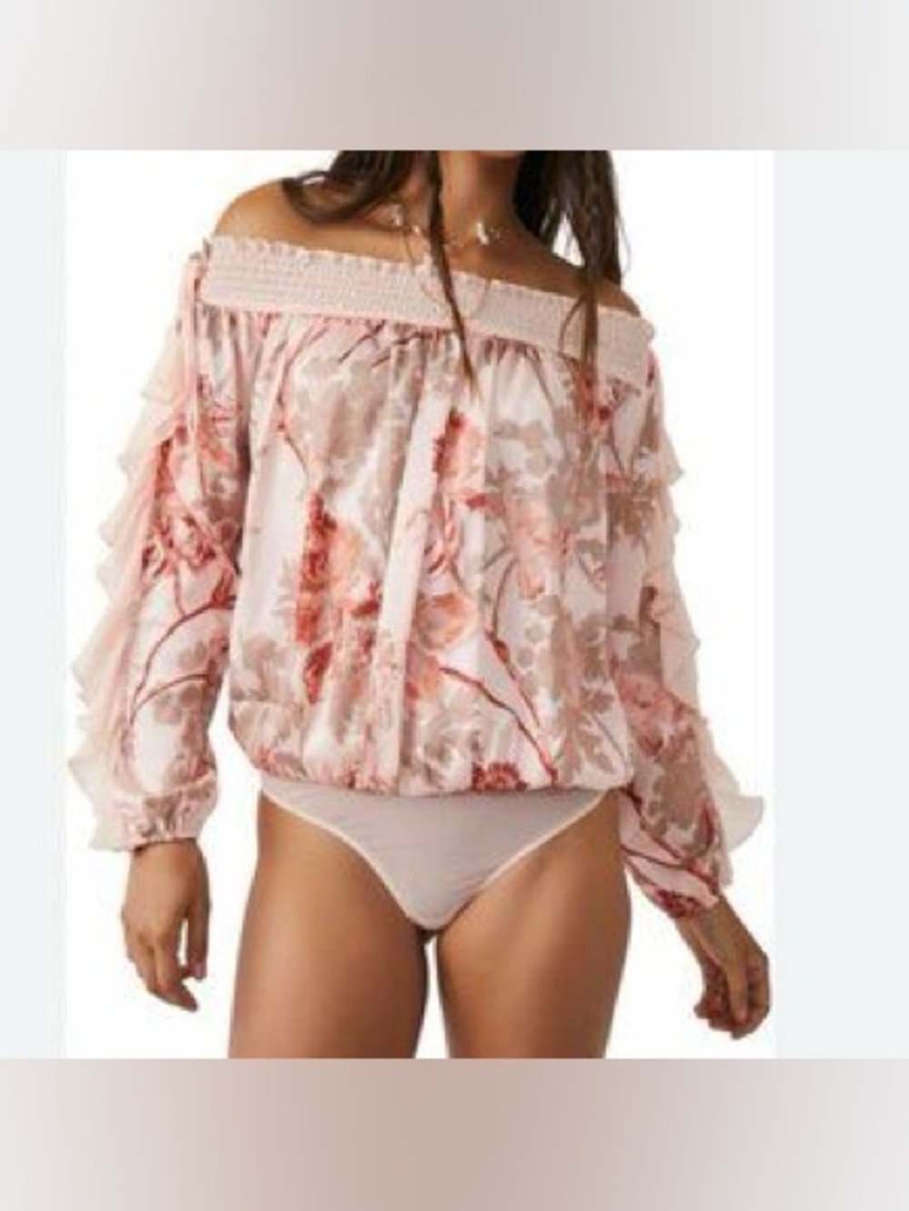 Free People Blush Pink Floral Off-Shoulder Blouson Top
